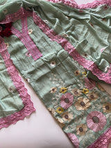 Green Sunflower Embroidery Mul Masleen Dress material