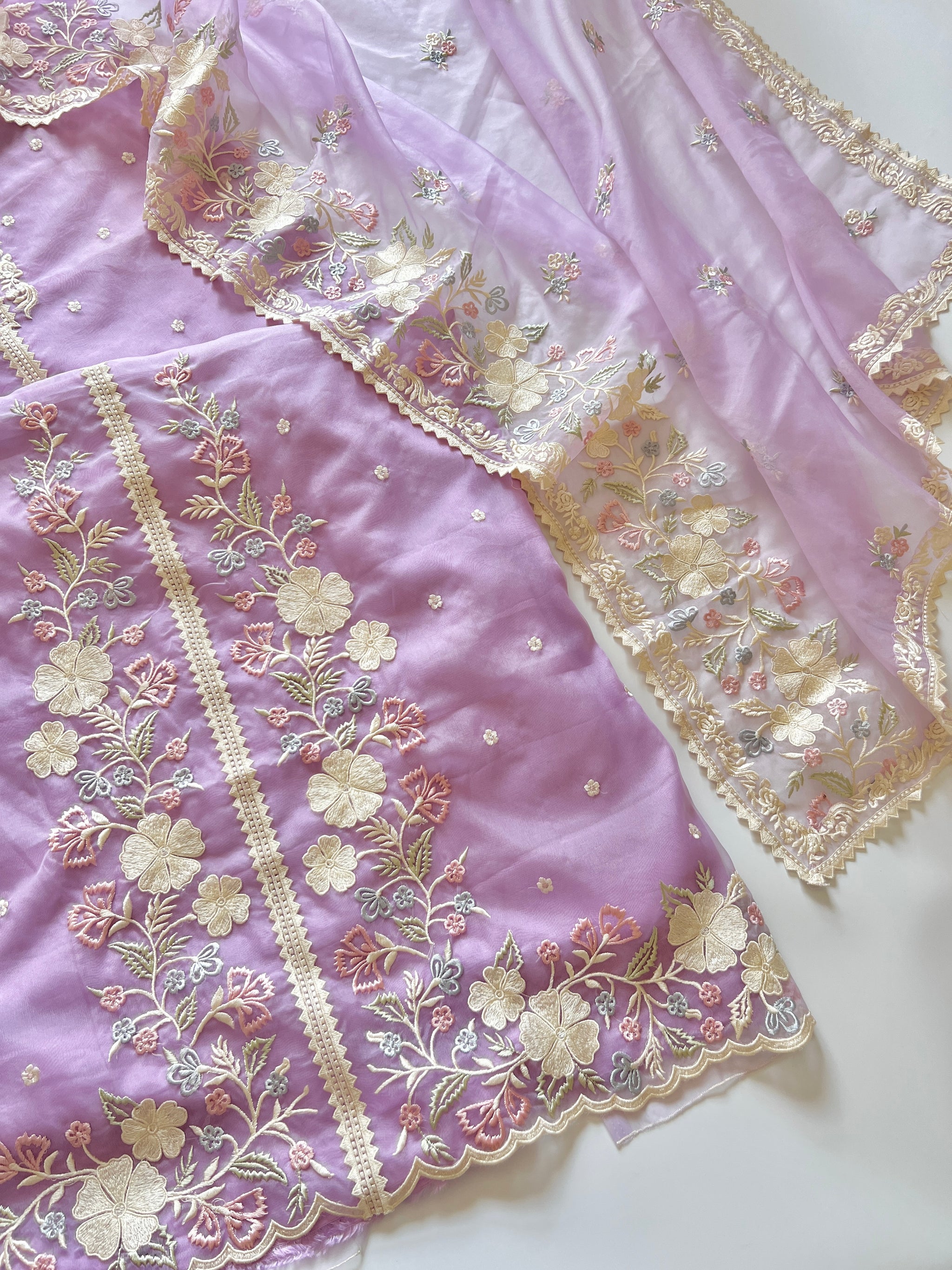 Purple Parsi Embroidered Organza Un-stitched Suit set