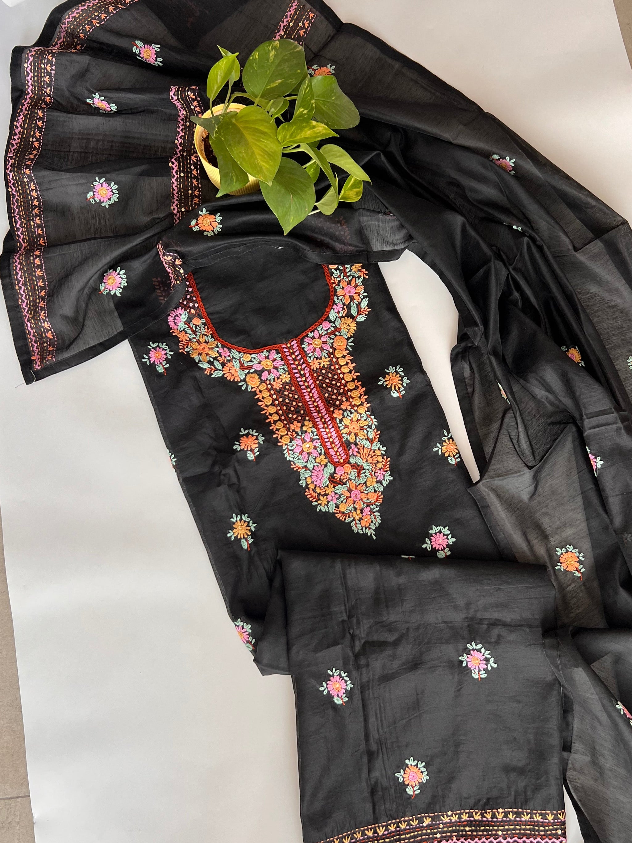 Black knot embroidery Unstitched suit material
