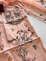 Peach Knot embroidery Unstitched suit material