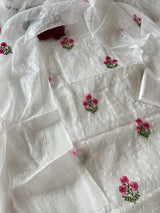 White Kotta floral embroidered kurta dupatta set Unstitched