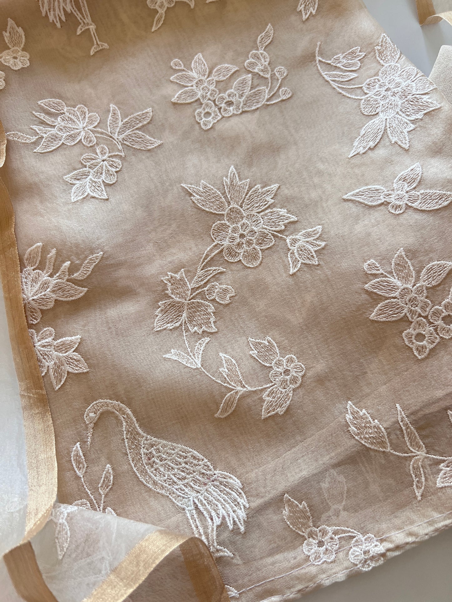 Beige Pure Organza with Swan embroidery Un-stitched Suit set