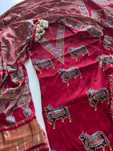 Maroon Ajrakh Handblock print 3 pc fabric Unstitched suit set