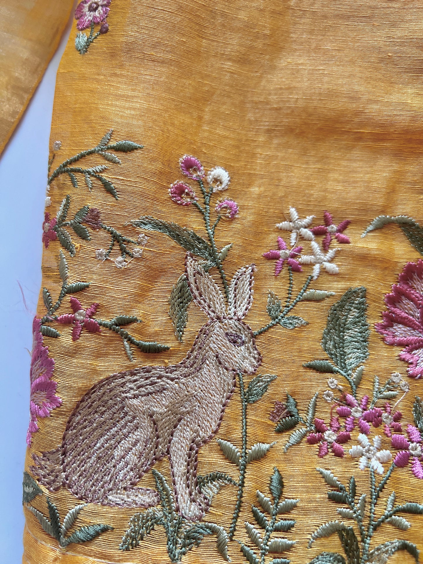Yellow Pure Silk Linen embroidered premium unstitched dress material