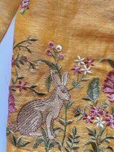 Yellow Pure Silk Linen embroidered premium unstitched dress material