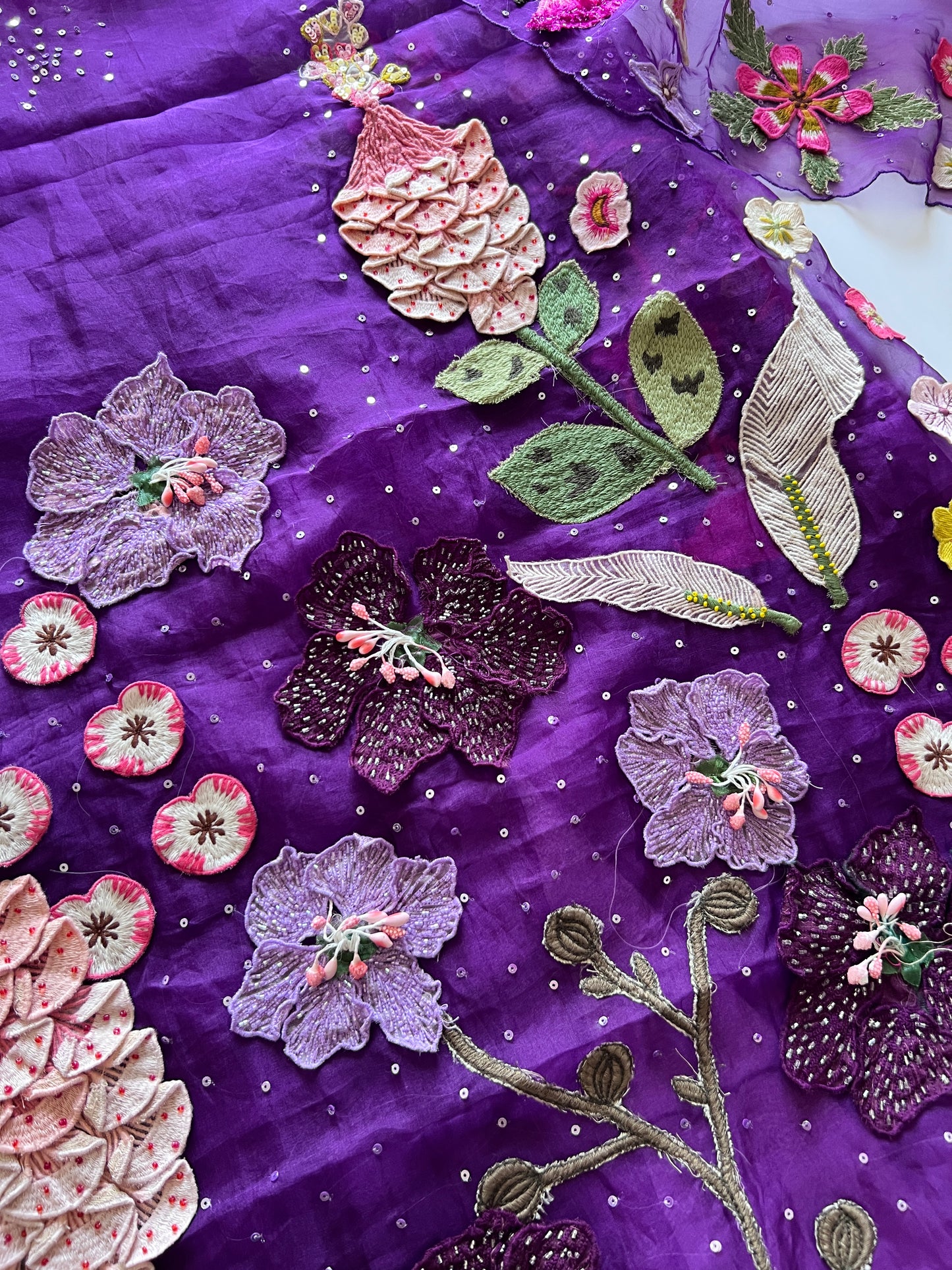 Fairy tale Embroidery on Organza premium unstitched dress material with 3D floral work