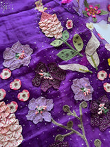 Fairy tale Embroidery on Organza premium unstitched dress material with 3D floral work