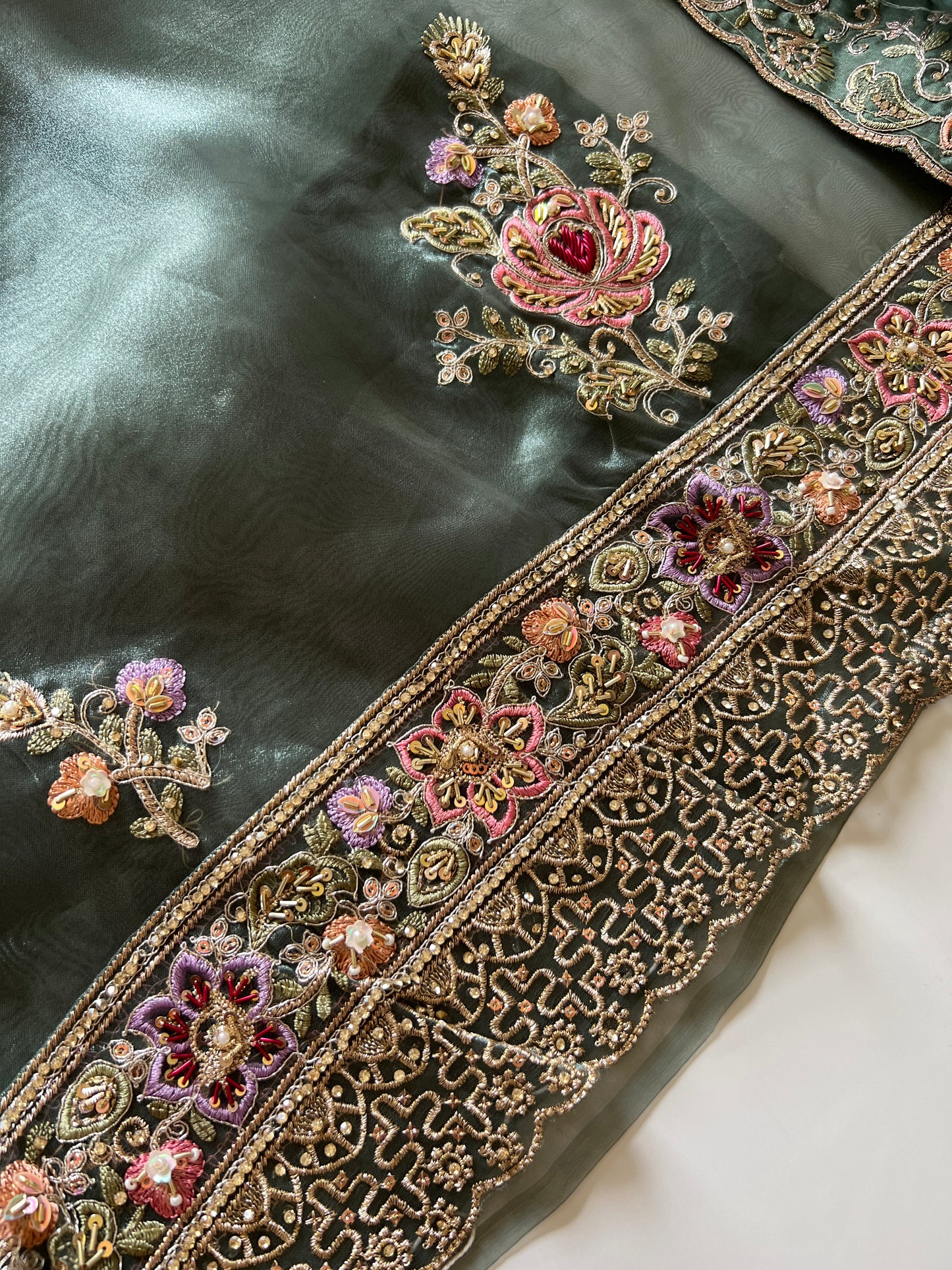 Tissue partywear embroidered suit set unstitched