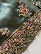 Tissue partywear embroidered suit set unstitched
