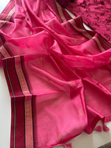 Pink Pure Chanderi Parsi Thread embroidered Unstitched Suit