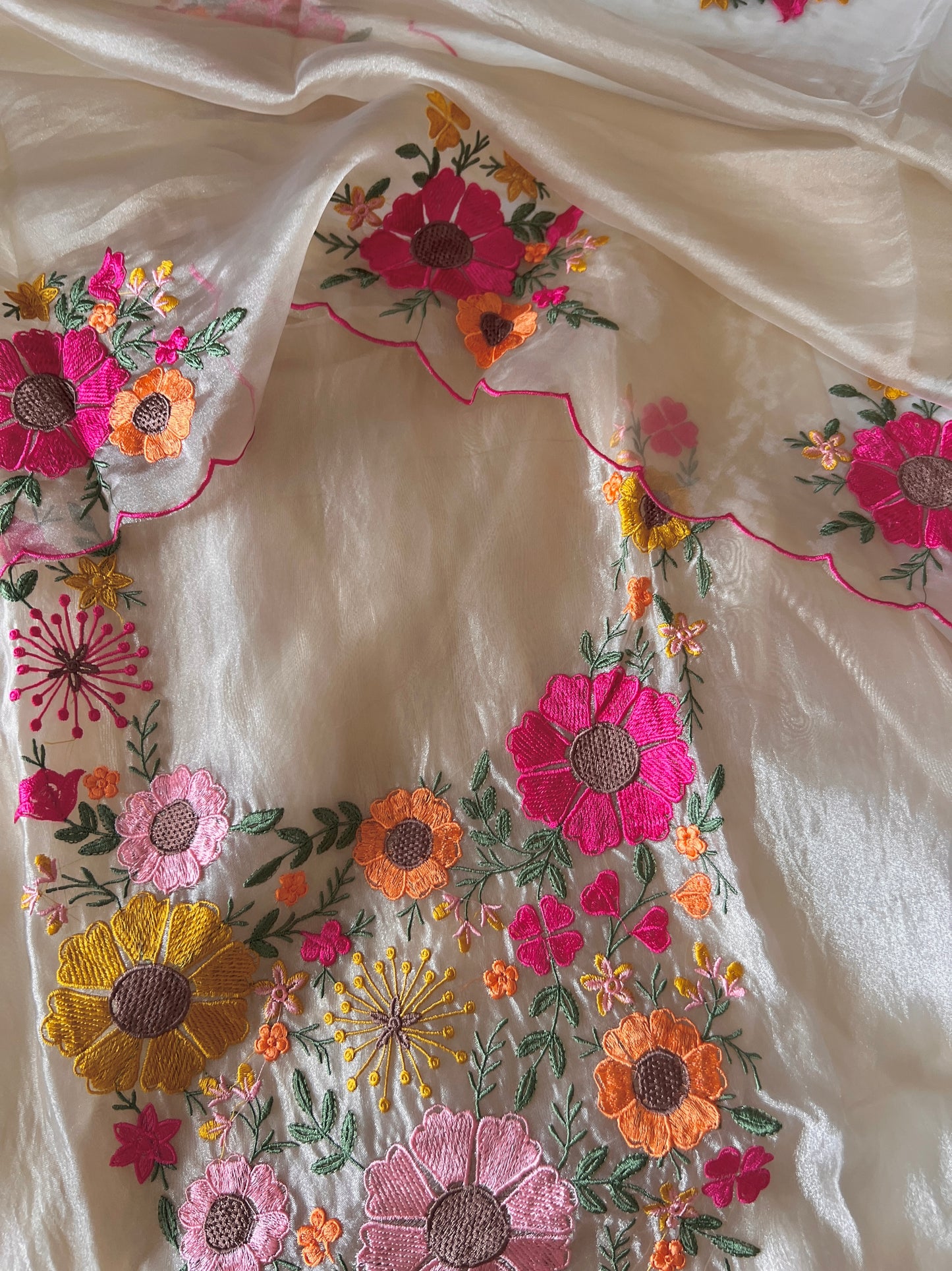 Sunflower Embroidery Crush Organza tissue Dress material