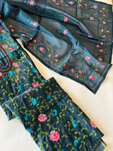 Blue Phulkari embroidery Unstitched suit material