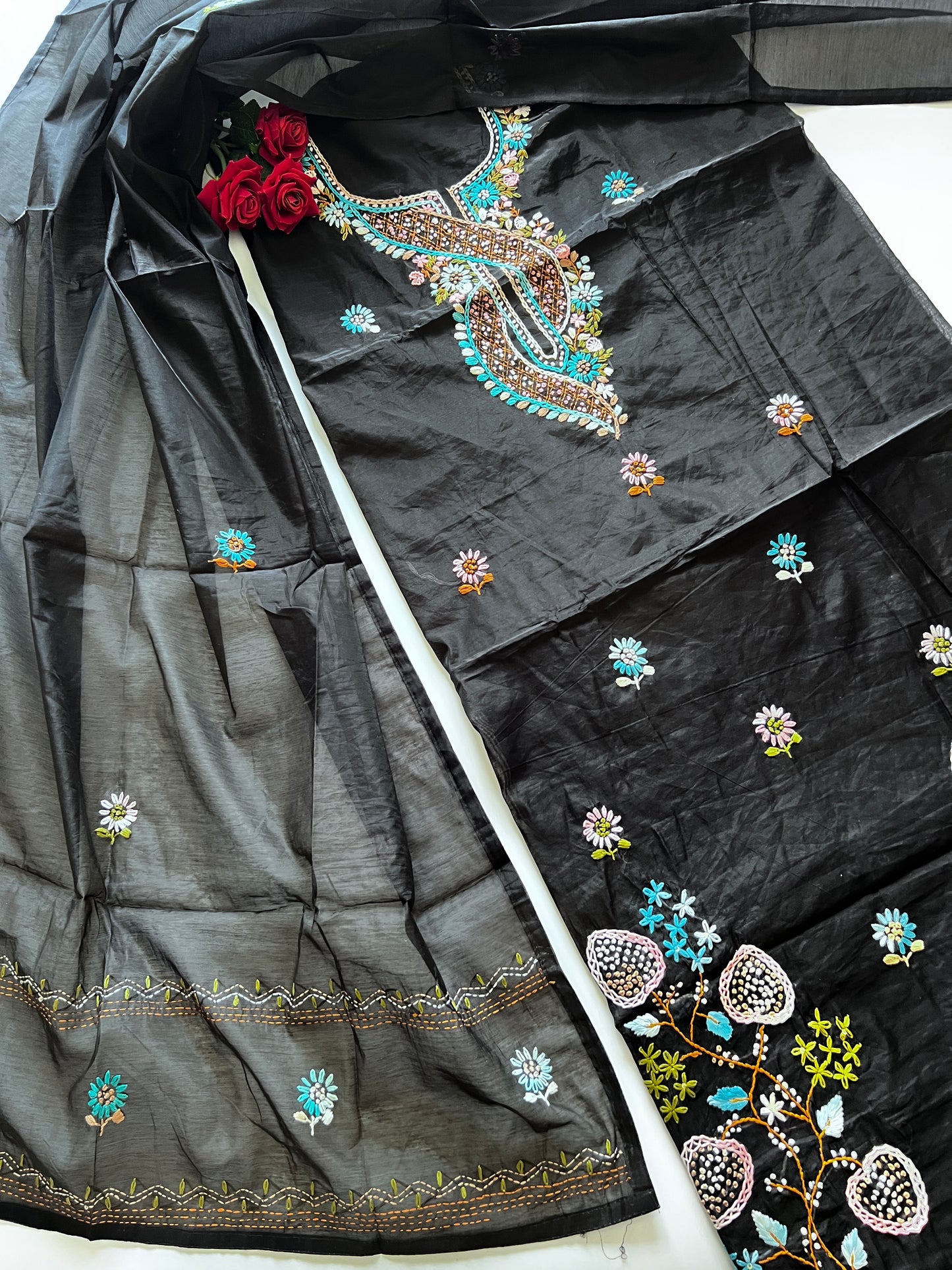 Black knot embroidery Unstitched suit material