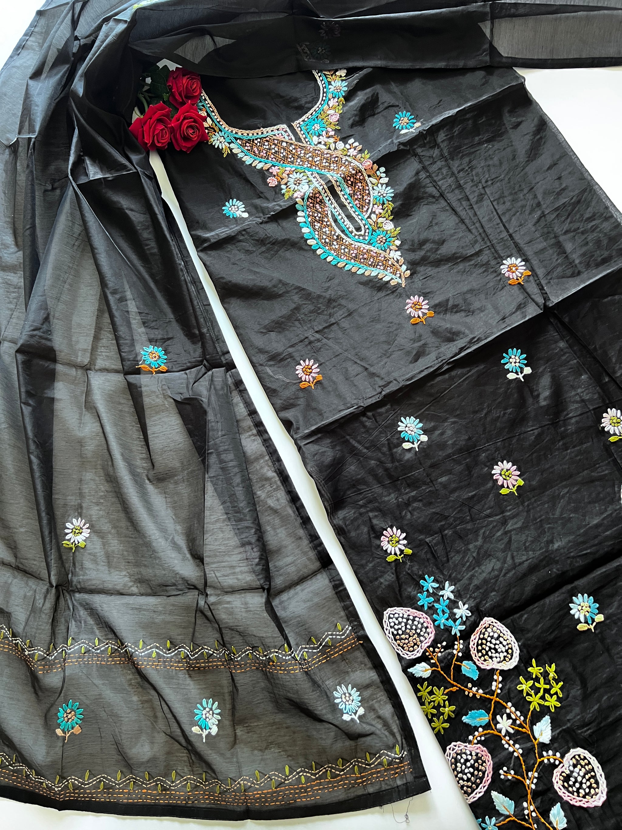 Black knot embroidery Unstitched suit material