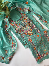 Chanderi Phulkari embroidery Unstitched suit material