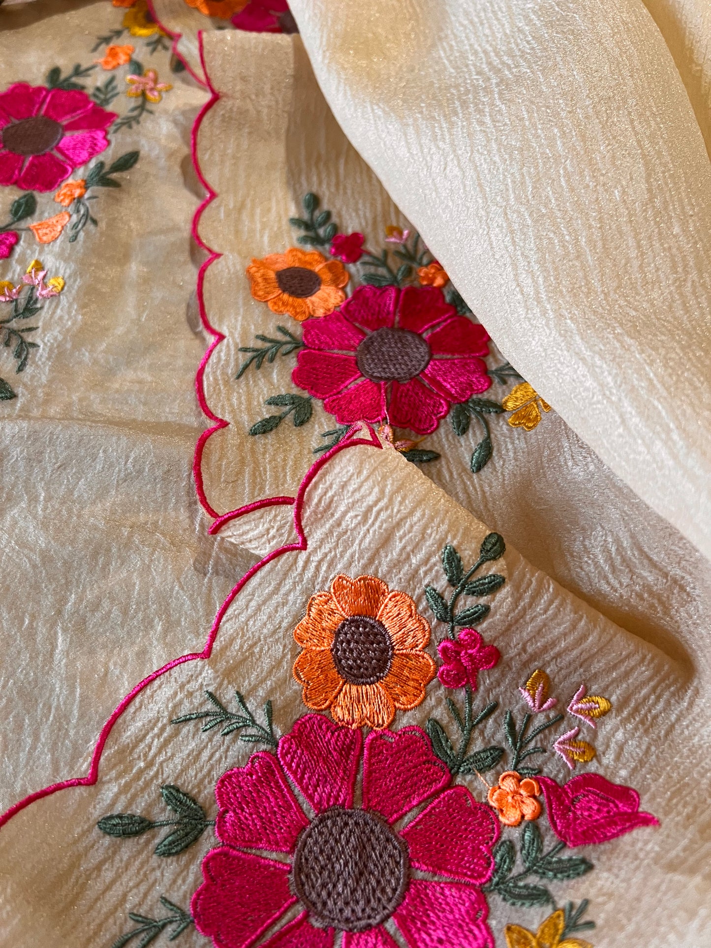 Sunflower Embroidery Crush tissue Silk Dress material