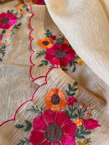 Sunflower Embroidery Crush tissue Silk Dress material