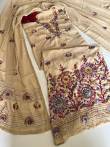 Beige Knot Embroidery Unstitched suit set 2 pc