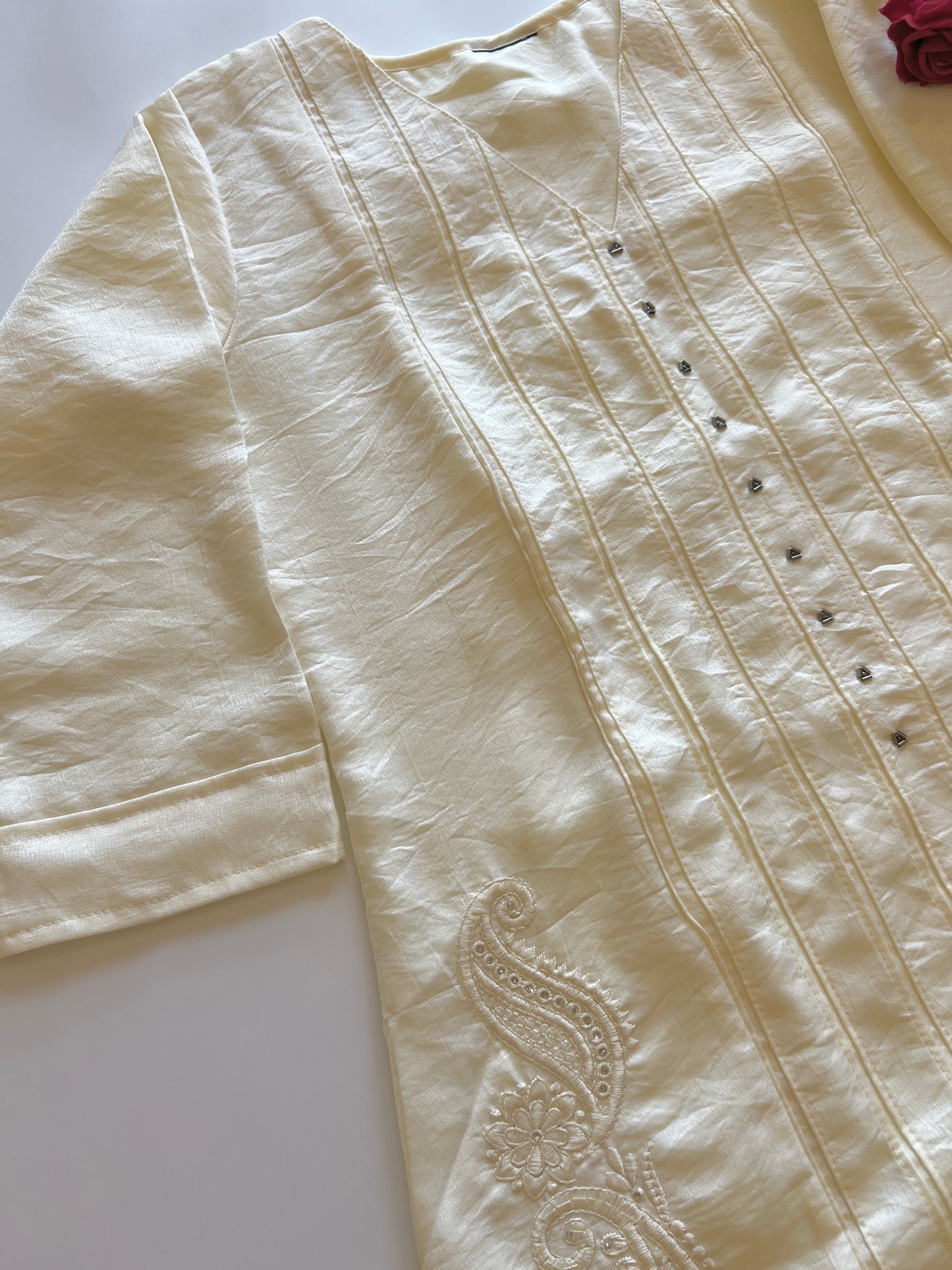 Cream Crush Fabric Kurta with embroidery