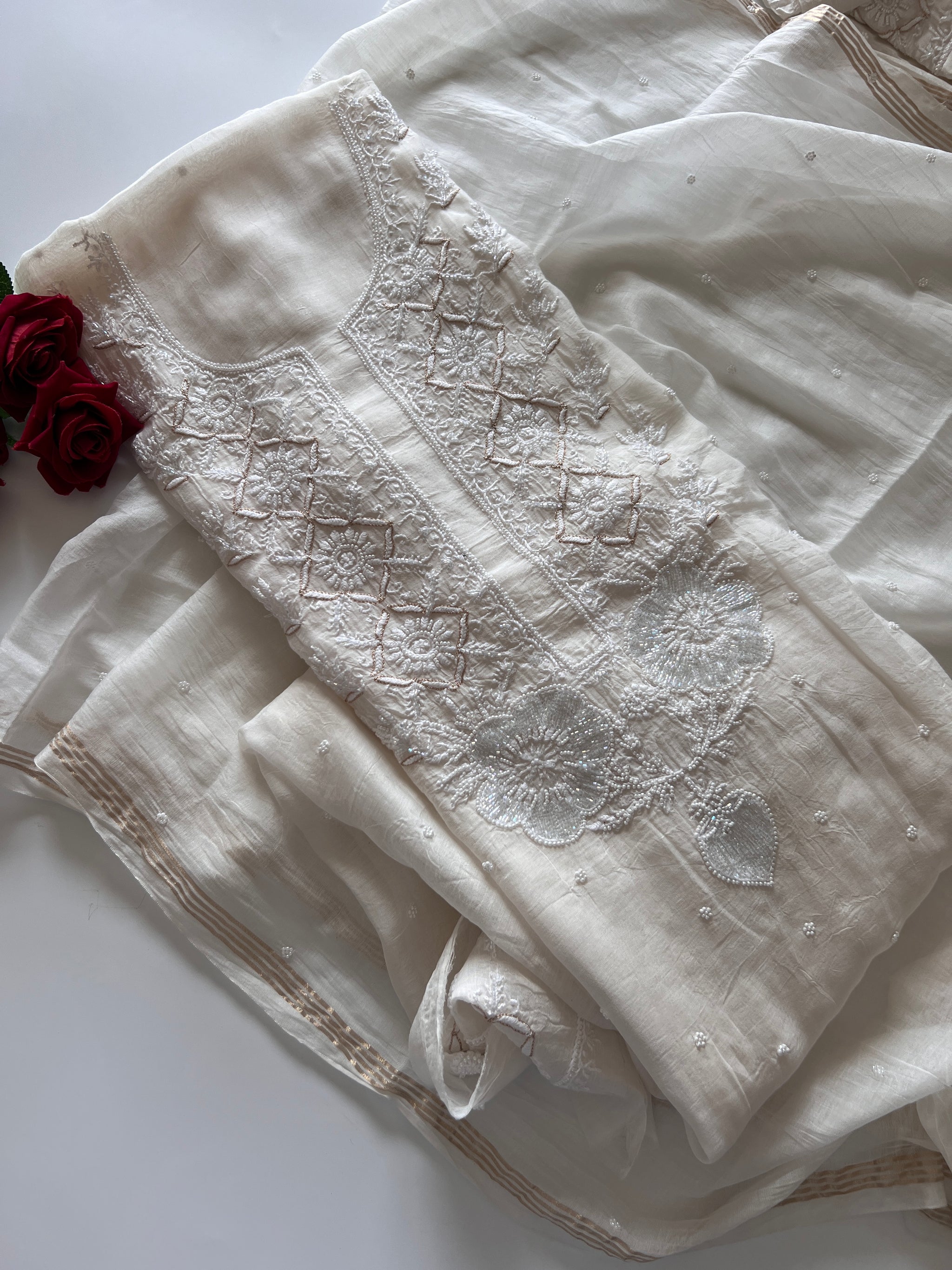 Pure lucknowi Mul handwork chikankari Kurta Dupatta set