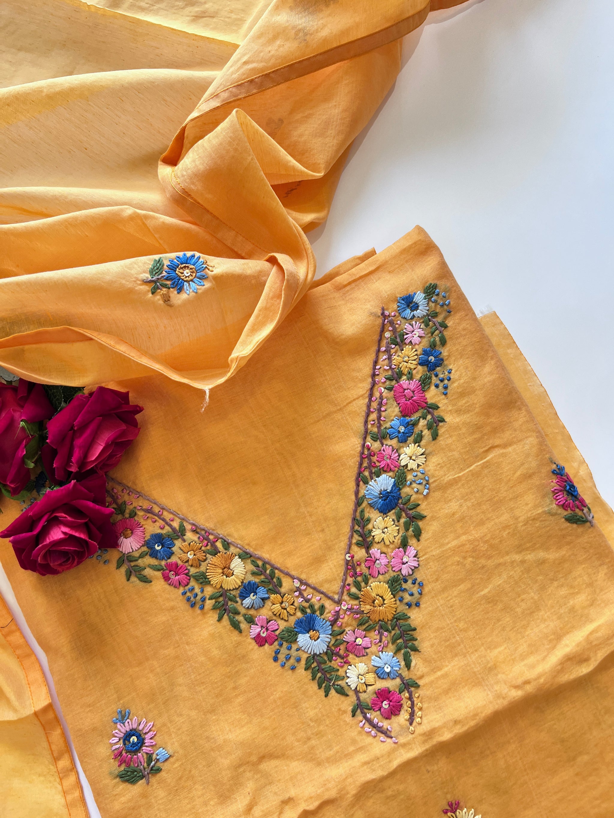 Knot embroidery Unstitched suit material 2 pc