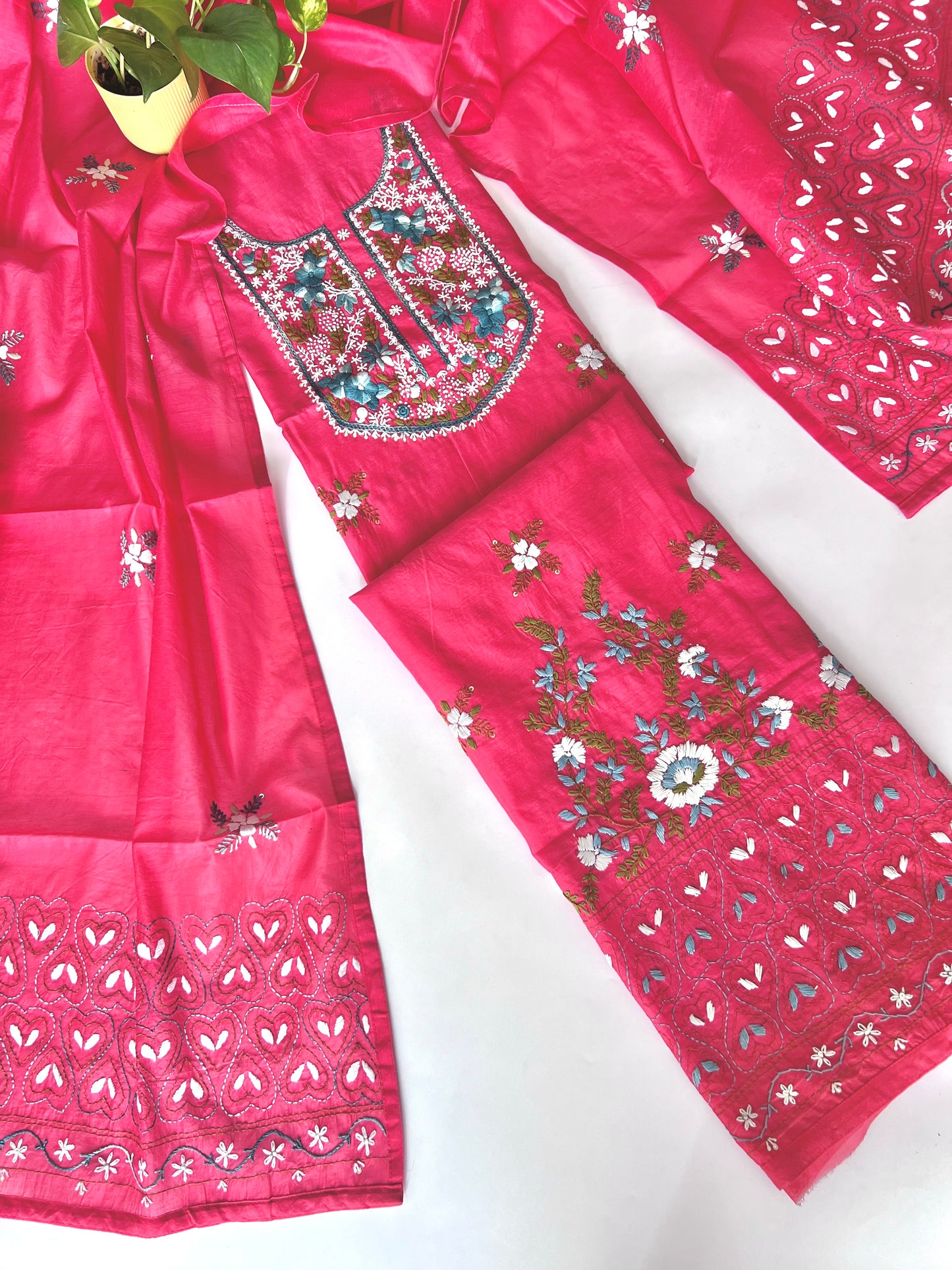 Chanderi knot embroidery Unstitched suit material