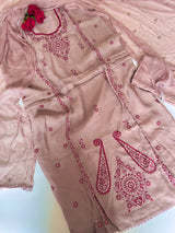 Laal Dhaga Mouse Organza Unstitched Suit with Plain Bottom | 3 Pc