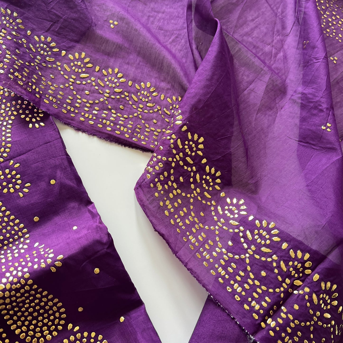 Purple Mul Chanderi dress material with mukaish -Paisley