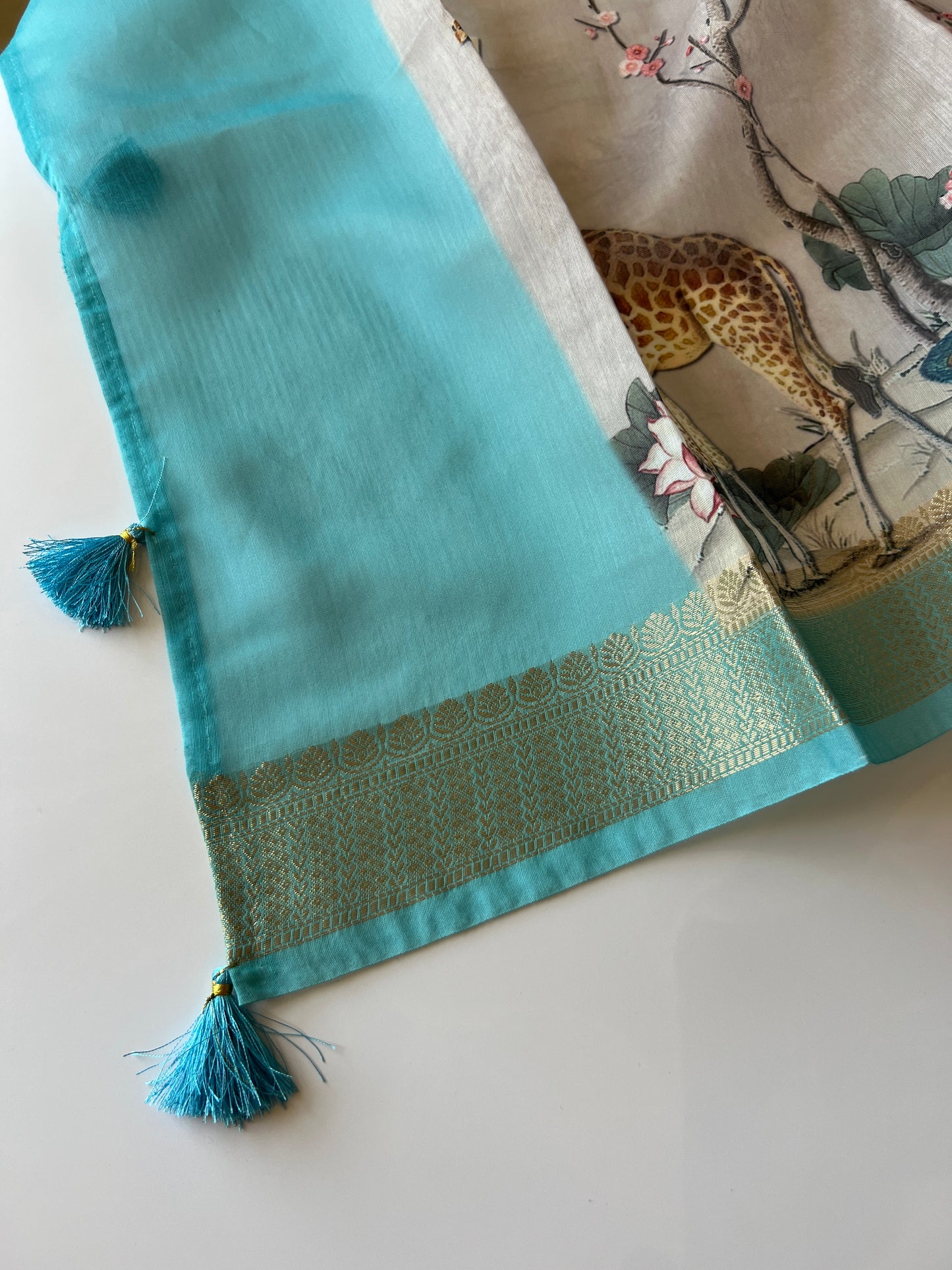 Shikargah printed Dupatta with Chanderi kurta Unstitched suit material