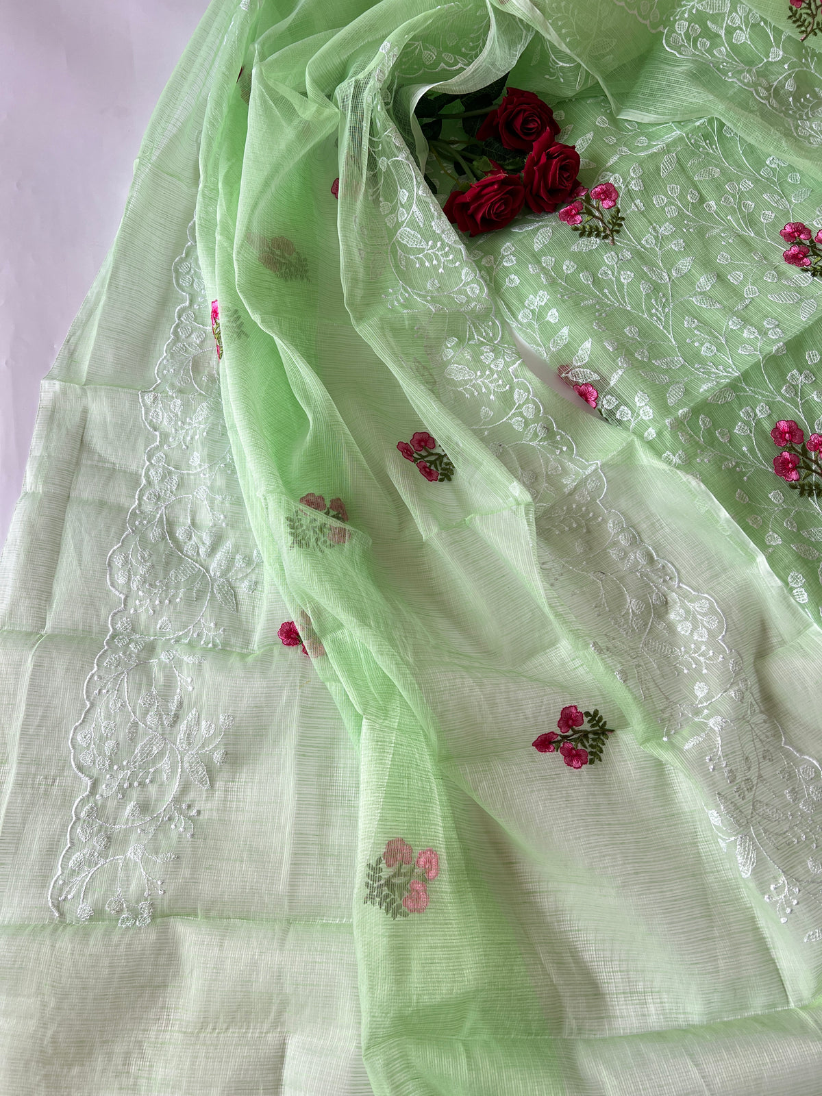 Green Kotta floral embroidered kurta dupatta set Unstitched