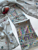 Grey Knot embroidery Unstitched suit material 2 pc