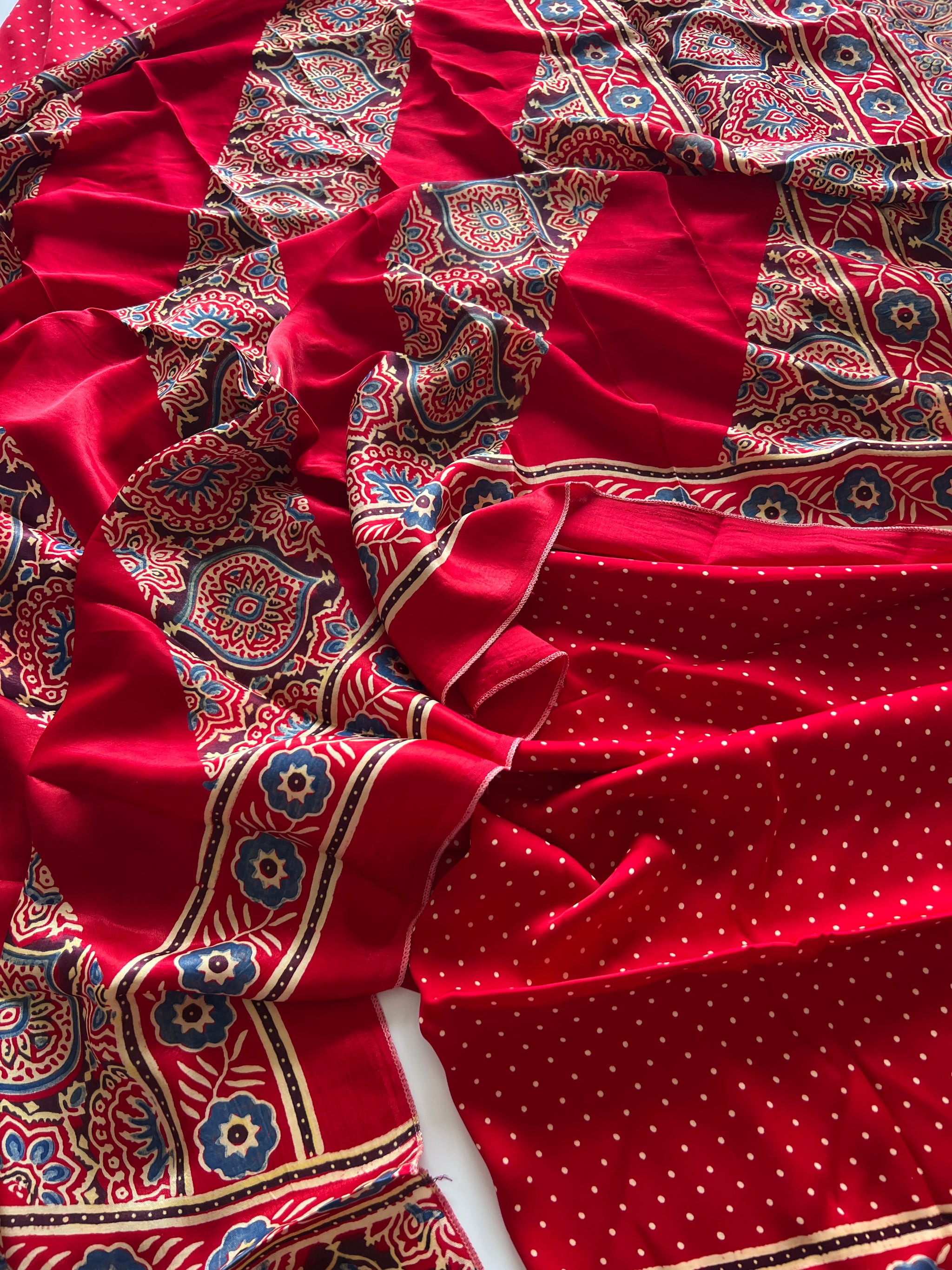 Ajrakh Handblock print 3 pc fabric Unstitched suit set