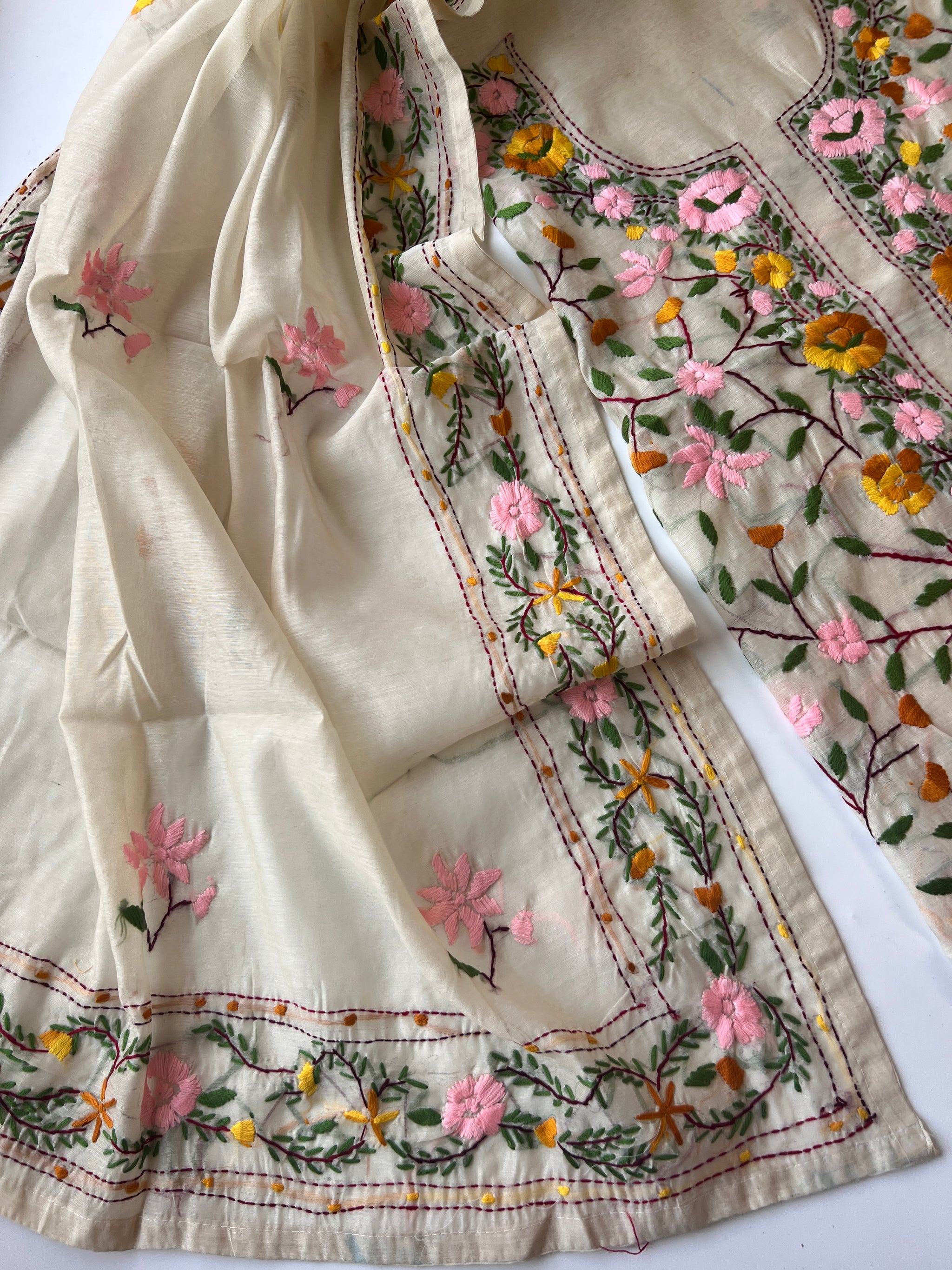 Chanderi Phulkari embroidery Unstitched suit material