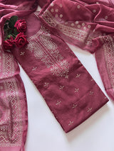 Maroon Mul Chanderi dress material with mukaish