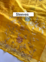 Pure Silk Organza Full embroidered premium unstitched suit in yellow