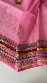 Pink Chanderi knot embroidery Unstitched suit material
