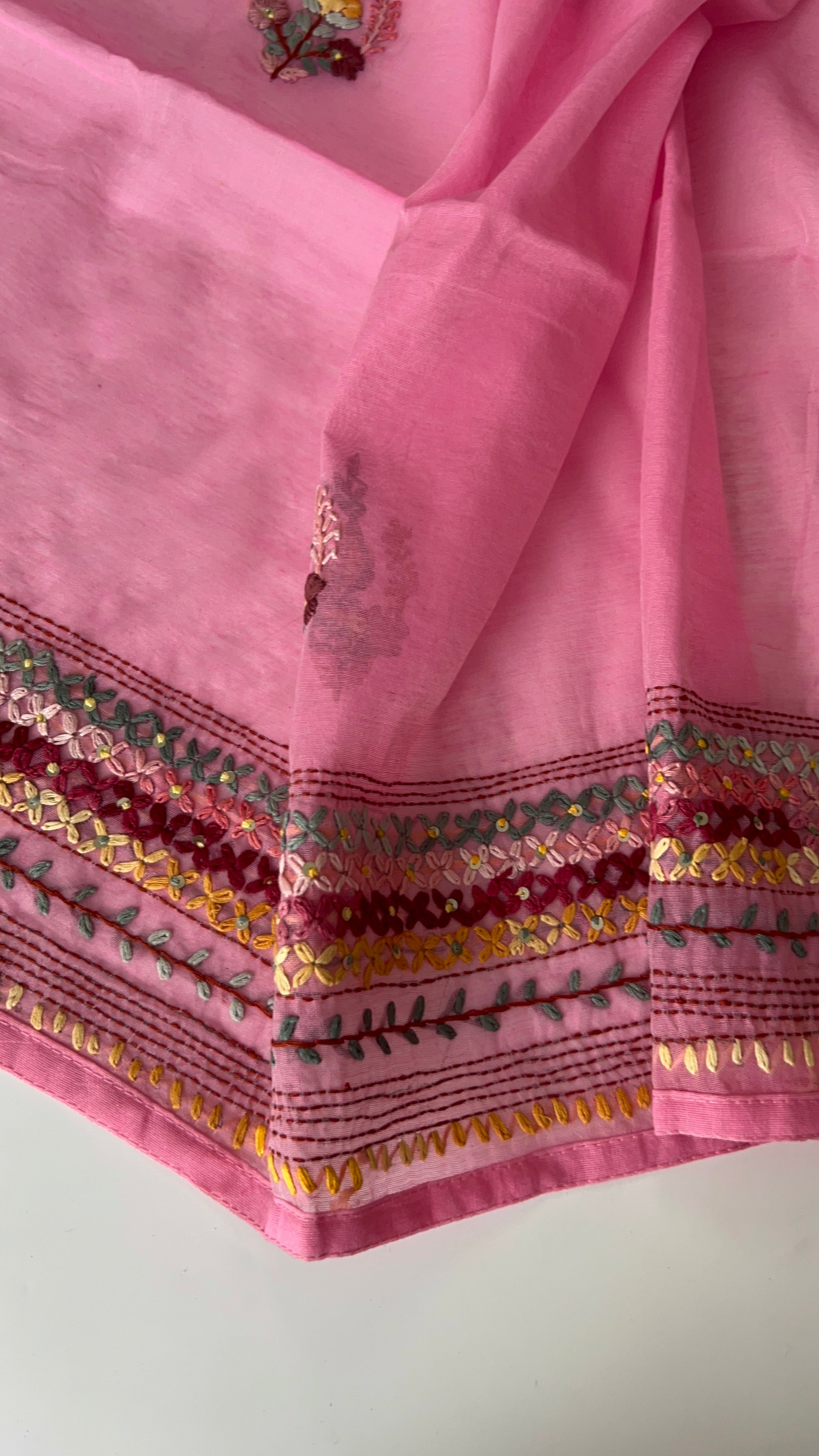 Pink Chanderi knot embroidery Unstitched suit material