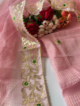 Pink Kotta with gotta embroidered kurta dupatta set Unstitched