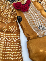 Gold Gajji Silk With gotta work neck Unstitched suit