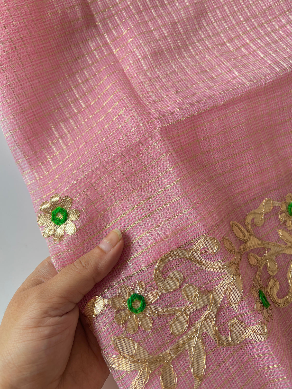 Pink Kotta with gotta embroidered kurta dupatta set Unstitched