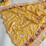 Premium Yellow Parsi Embroidery dupatta