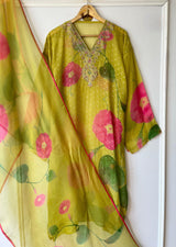 Organza V neck embroidery printed dress material