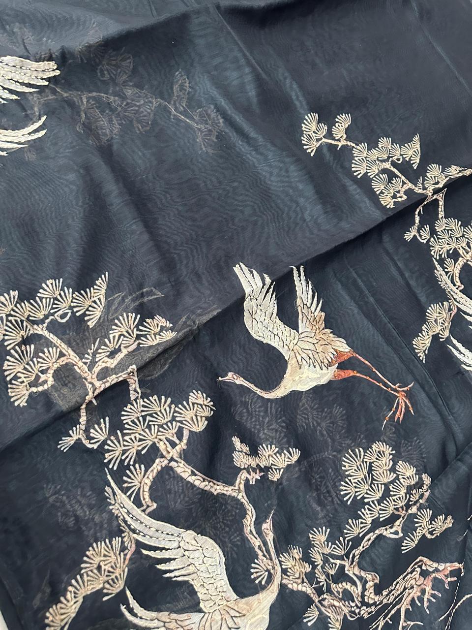 French Knot Banarasi Chanderi Saree Black