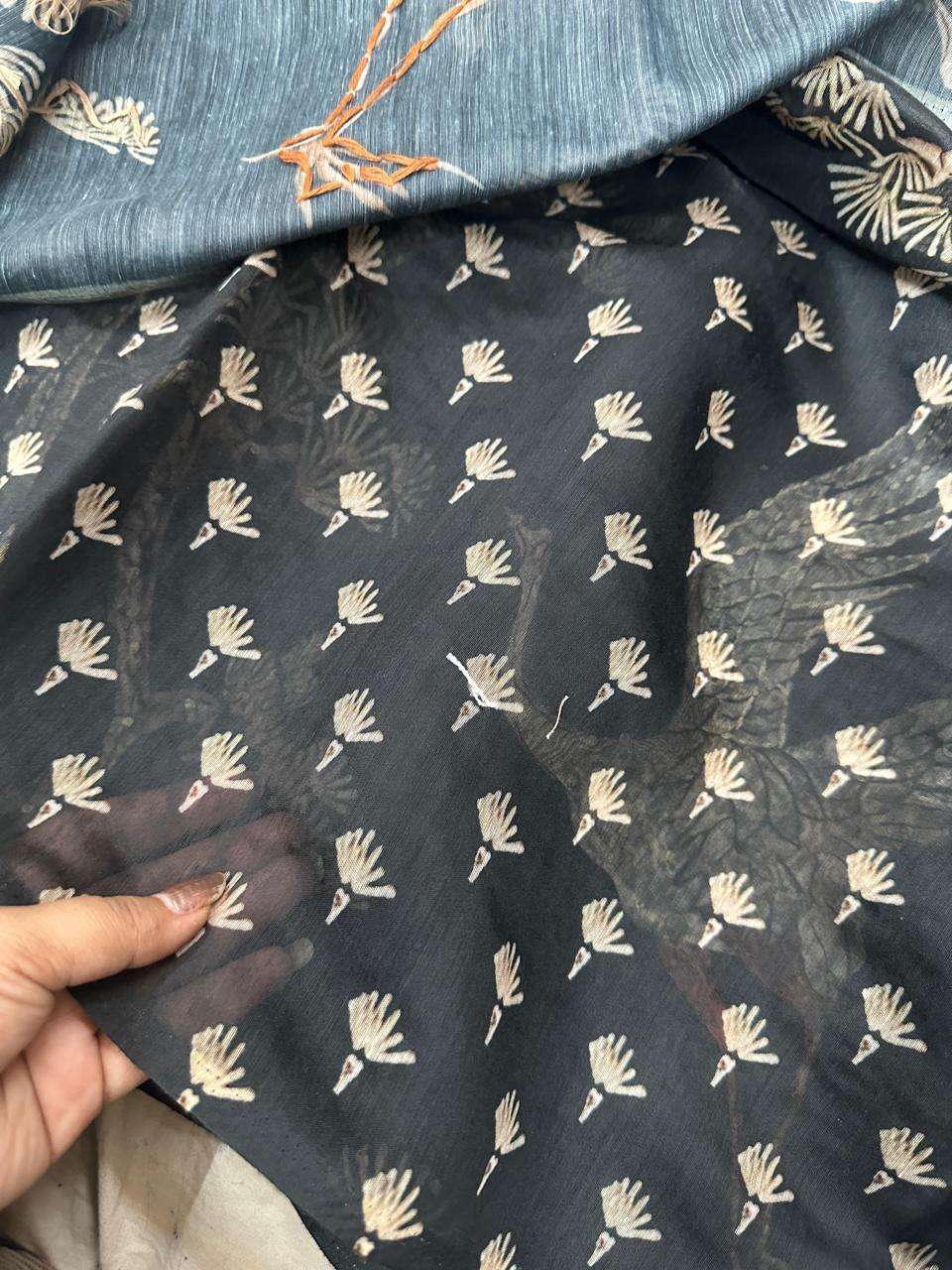 French Knot Banarasi Chanderi Saree Black