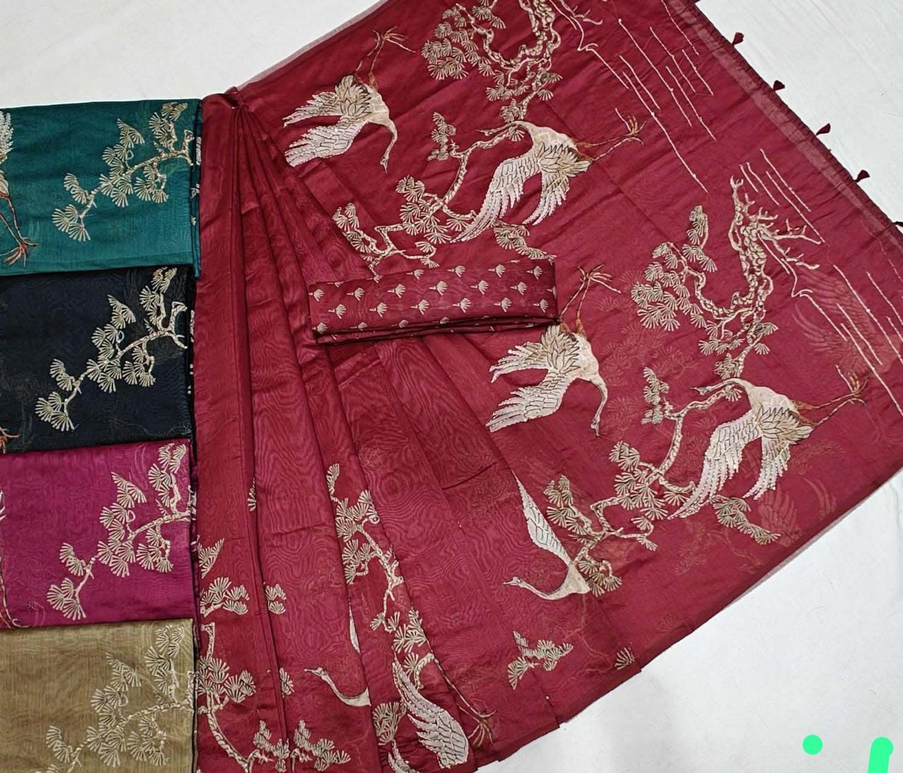 French Knot Banarasi Chanderi Saree Black