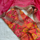 Organza V neck Printed dress material