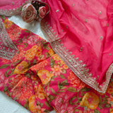 Organza V neck Printed dress material