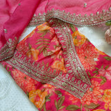 Organza V neck Printed dress material