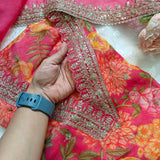 Organza V neck Printed dress material