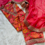 Organza V neck Printed dress material